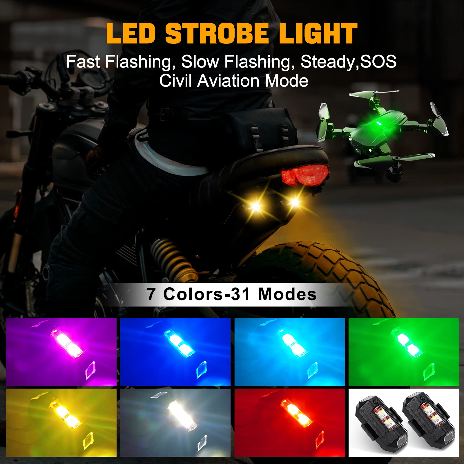 Drone Strobe Light - Luces para motocicleta, luz estroboscópica para